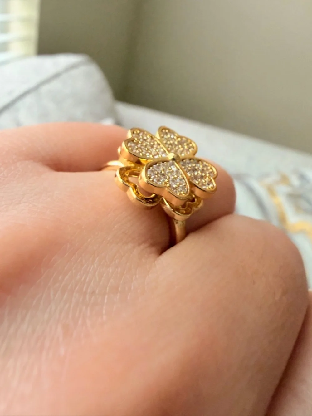 Gold Clover Crystal Pavé Ring - Women Jewelry